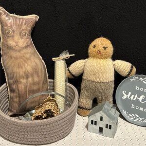 Handmade Knit Doll and Cat Pillow Set